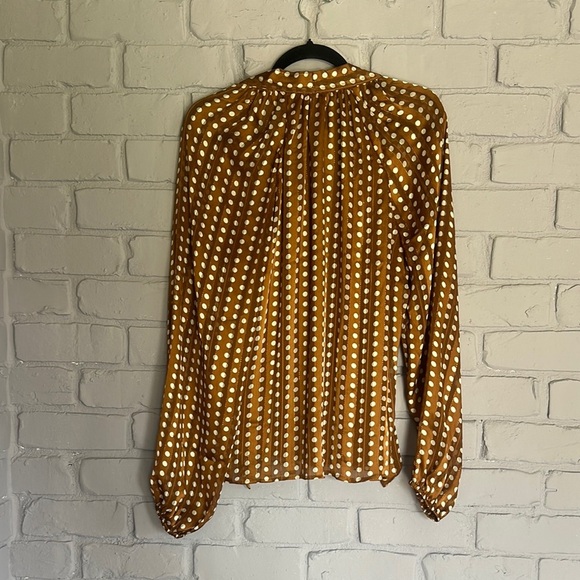 NWOT Brown Tan Graphic Polo Blouse size XS - Picture 3 of 4